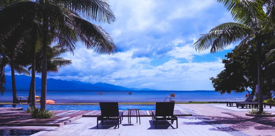 Pool side by the beach. Stock Photos