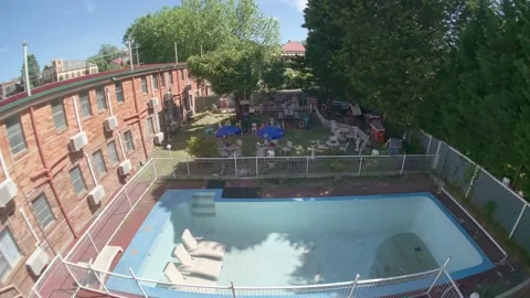 Pool side next to Motel Stock Footage 144375478