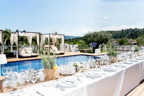 Pool Side Wedding Party Decor Stock Photos