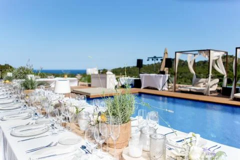 Pool Side Wedding Party Decor Stock Photos