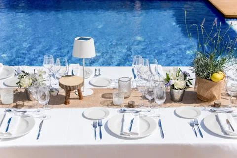 Pool Side Wedding Party Decor Stock Photos
