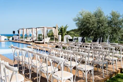 Pool Side Wedding Party Decor Stock Photos