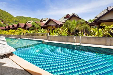 Pool in small resort Stock Photos