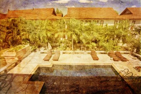 Pool in small resort Stock Photos