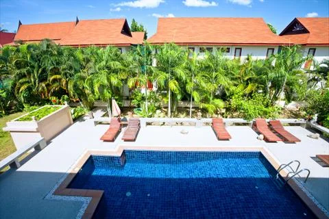 Pool in small resort Stock Photos