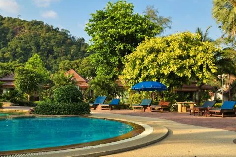 Pool in small resort Stock Photos