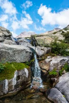 Pool with a small waterfall in the mountains river Golo Parc naturel regional Fotos de archivo