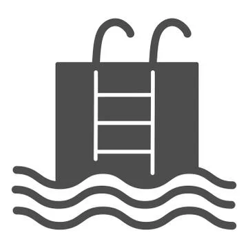 Pool solid icon. Basin full of water with ladder illustration isolated on white Stock Illustration