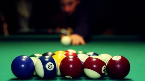 Pool Spread On Billiards Table. Professional billiard player . Video stock 72900949
