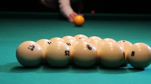 Pool spread on billiards table view from the table Stock Footage 47834025