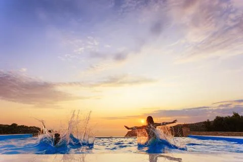 Pool with sunset Foto stock