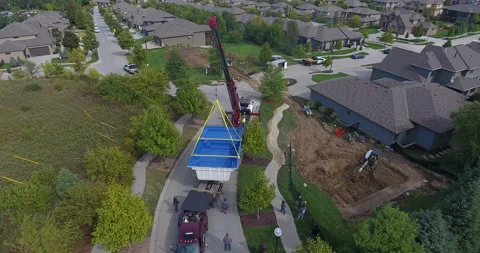 Pool Suspended by Crane01 Stock Footage 157640523