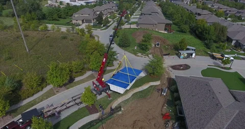 Pool Suspended by Crane03 Stock Footage 157641878