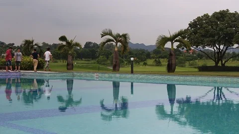 Pool swimming in hotel Stock Footage 91236940