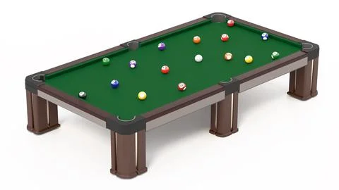 Pool table and balls isolated on white background. 3D illustration 스톡 일러스트