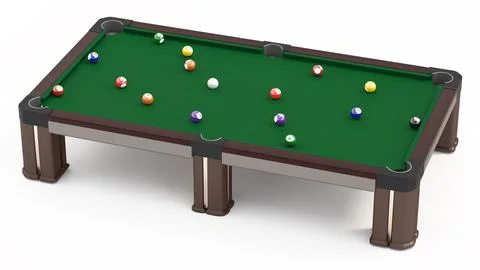 Pool table and balls isolated on white background. 3D illustration Иллюстрация