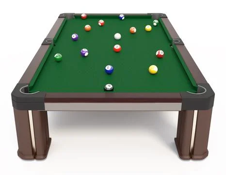 Pool table and balls isolated on white background. 3D illustration Stock Illustration