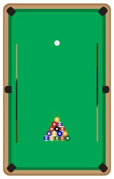 Pool table with balls and cue Illustrazione stock
