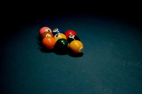 Pool table with billiard balls Stock Photos