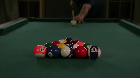 A Pool Table Break Shot Stock Footage 243619988