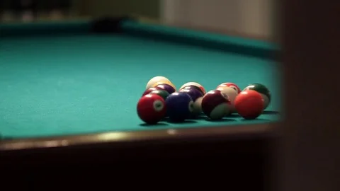 Pool Table Break, Slider Shot Stock Footage