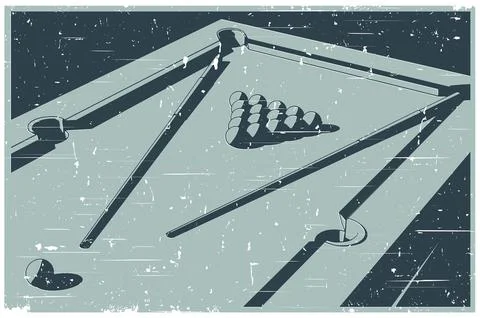 Pool table close-up retro poster Stock Illustration