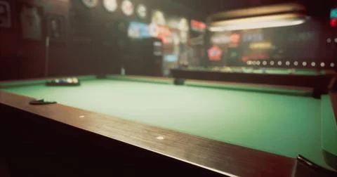 Pool table in a dimly lit bar creating a cozy atmosphere for players Stock Illustration
