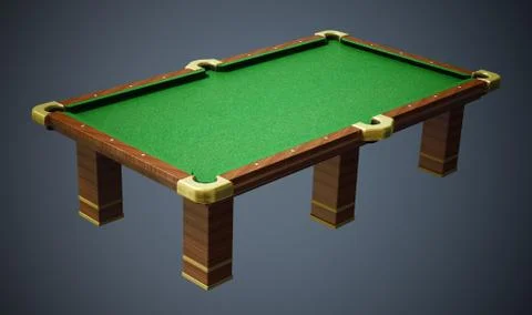 Pool table with green cloth on gray background. 3D illustration Stock Illustration