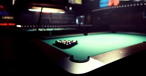 Pool table ready for a challenging game in a dimly lit bar setting Stock Illustration