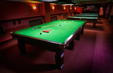 Pool Table, set up for  game Stock Photos