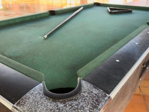 Pool table without balls in the hotel in the open air under a canopy. 写真素材