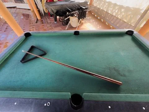 Pool table without balls in the hotel in the open air under a canopy. 写真素材