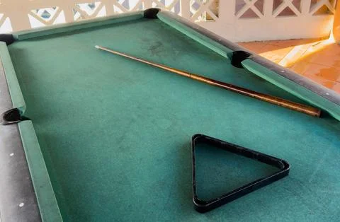 Pool table without balls in the hotel in the open air under a canopy. 写真素材