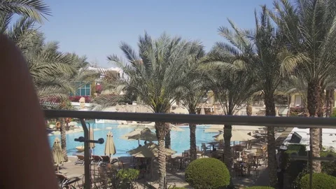 Pool Terrace and palms Stock Footage 74002152