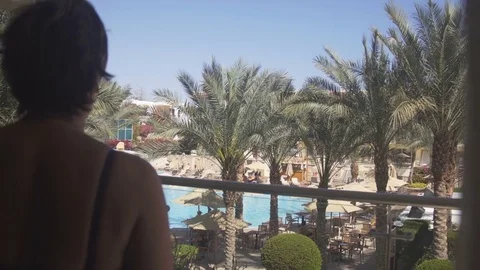 Pool Terrace and palms Stock Footage 74002479