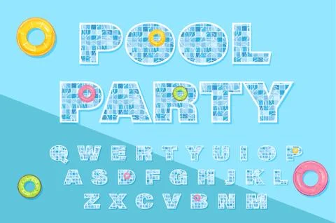 Pool text template Vector. Summer banner blue water backgrounds Stock Illustration