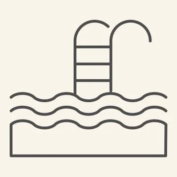 Pool thin line icon. Swimming pool with water waves and ladder symbol, outline Stock Illustration