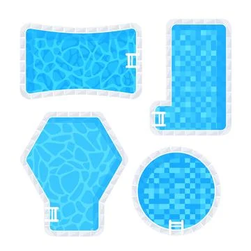 Pool top view. Set swimming pools. Shape blue aqua reflection set Stock Illustration