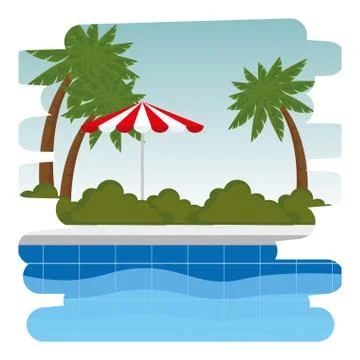 Pool with umbrella scene icon Stock Illustration