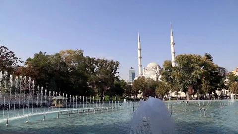 Pool view garden mosque in Turkey 스톡 동영상 108489979
