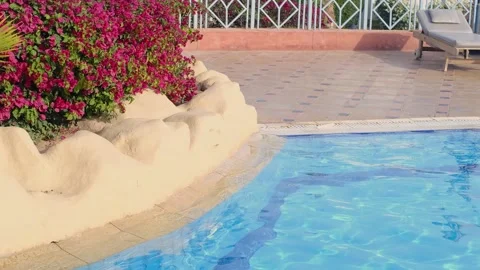 Pool at the villa, hotel. Swimming pool next to the house. Stock Footage 236571027