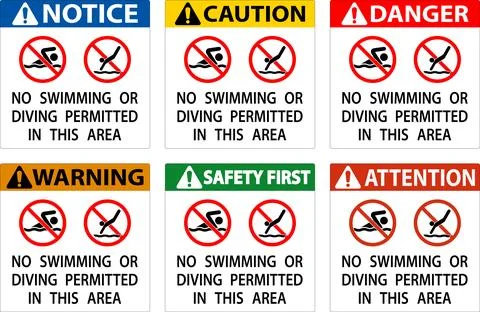 Pool Warning Sign No Swimming Or Diving Permitted In This Area Stock Illustration