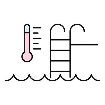 Pool water temperature measuring with thermometer and ladder Stock Illustration