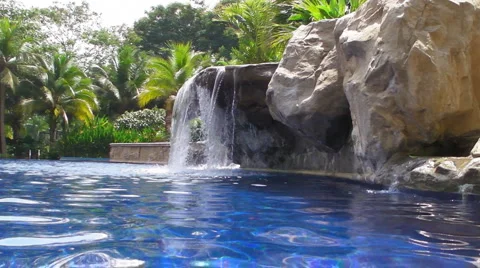 Pool, Waterfall, and Garden Stock-Footage 4978854