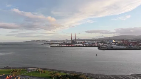 Poolbeg Chimney 4K Cinematic Drone Time-lapse Footage - Co.Dublin - Ireland 03 Stock Footage 309952060