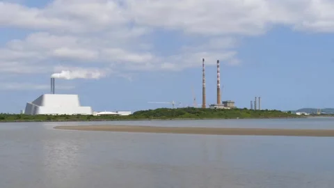 Poolbeg Power Station Chimneys And Dublin Waste-to-Energy Facility In