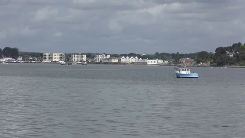Poole Harbour, Hotels, Flats, Boat and water 4k 25 fps, 3840x2160 Stock Footage