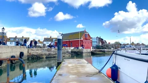 Poole harbour jetty walk Stock Footage 238474575