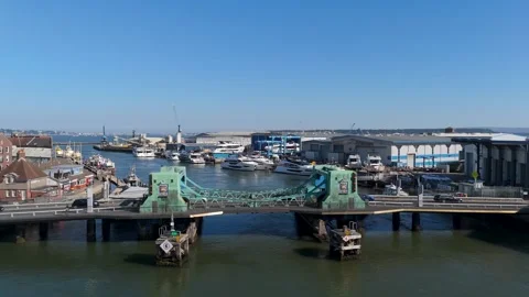 Poole lifting bridge opening sequence in Dorset, UK Stock Footage 308124463