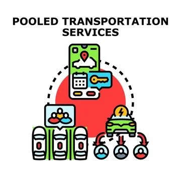 Pooled transportation services concept illustration providing shared mobility Stock Illustration